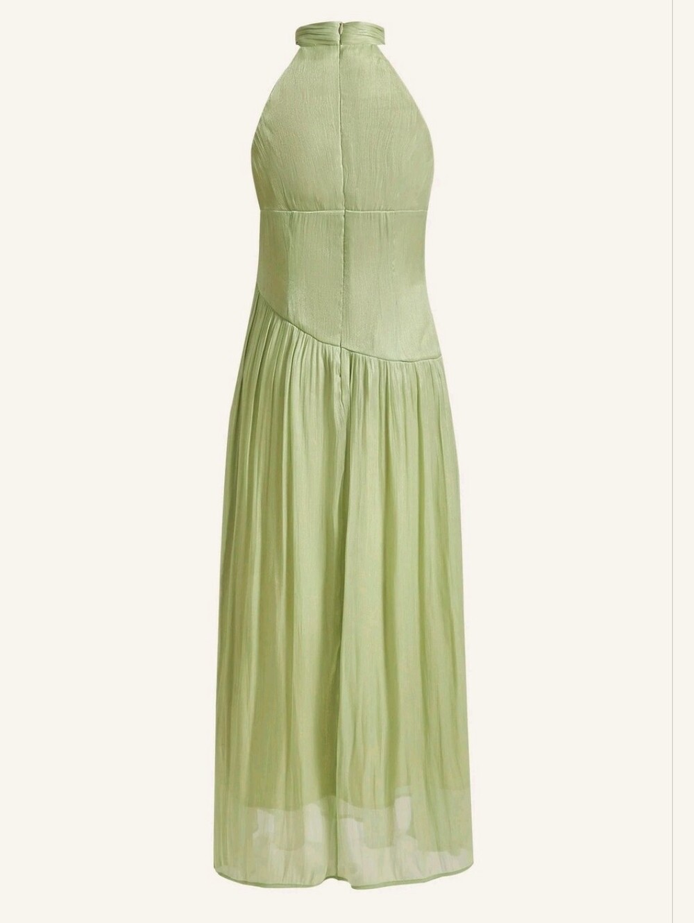 New Metallic Crinkled Halter Rhinestone Trim Maxi Dress Green - Picture 13 of 15